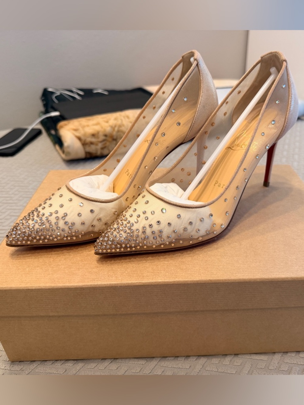NWT- Christian Louboutin Follies Strass 85 Heels